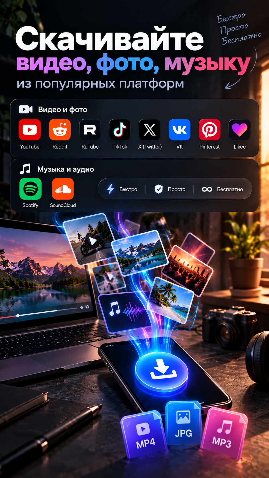 Загрузить видео из Youtube Instagram Tik Tok Reddit X Twitter
